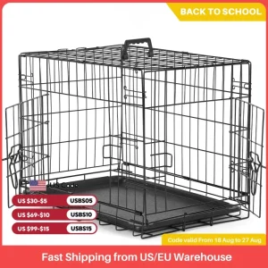 Double Door Folding Metal Wire Dog Cage